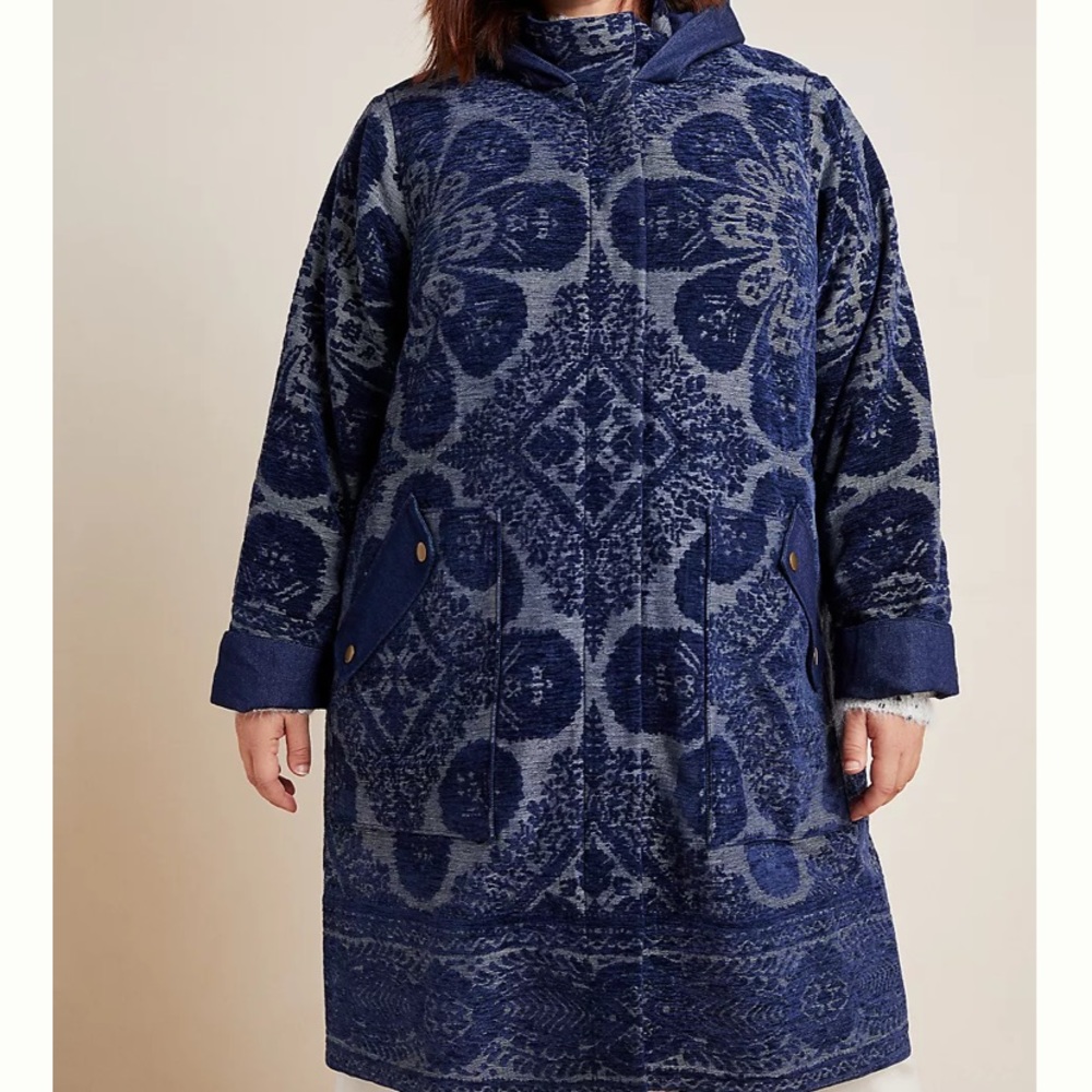 Anthropologie Chenille Tapestry Parka Jacket with hood plus size 2X